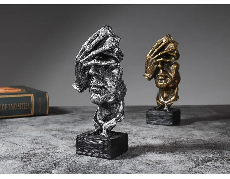 Abstract Resin Sculpture Set – Silence Is Gold Office & Home Décor