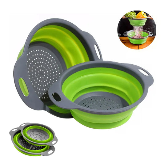 Foldable Kitchen Drain Basket – Collapsible Vegetable & Fruit Washing Colander | Eco-Friendly Strainer in Red, Orange, Green (S/L Sizes)