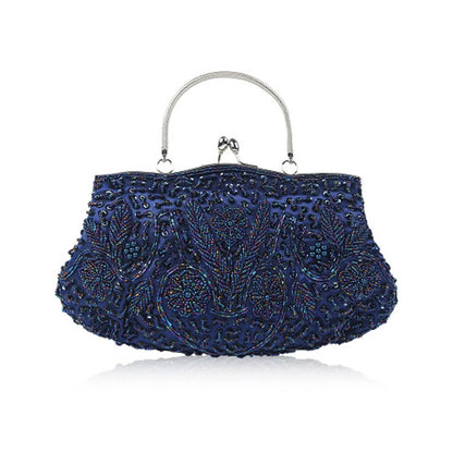 Retro Beaded Evening Clutch – Floral Sequin Baguette Purse with Kissing Lock | Vintage-Inspired Wedding &amp; Party Handbag