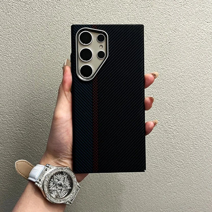 Abstract Geometric MagSafe Case for Samsung S23/S24/S25 Ultra – Alloy Lens Protection, Shockproof Carbon Fiber Texture Hard PC Back Cover