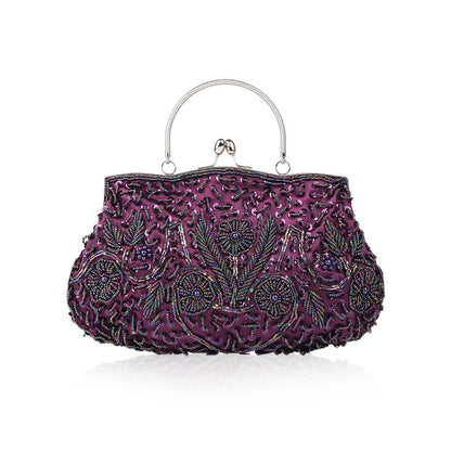 Retro Beaded Evening Clutch – Floral Sequin Baguette Purse with Kissing Lock | Vintage-Inspired Wedding &amp; Party Handbag