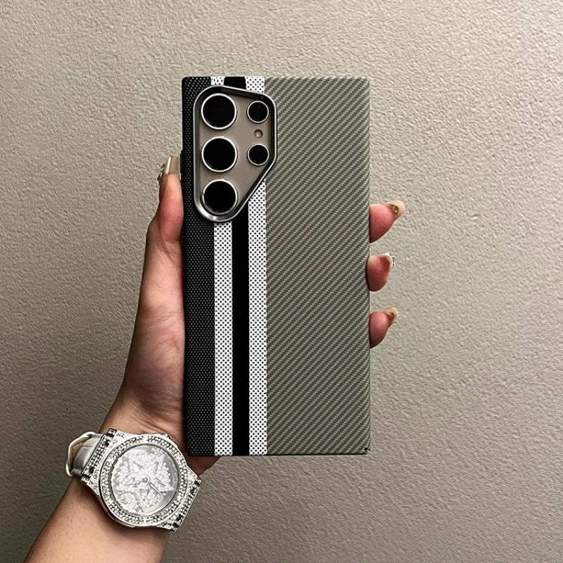 Abstract Geometric MagSafe Case for Samsung S23/S24/S25 Ultra – Alloy Lens Protection, Shockproof Carbon Fiber Texture Hard PC Back Cover