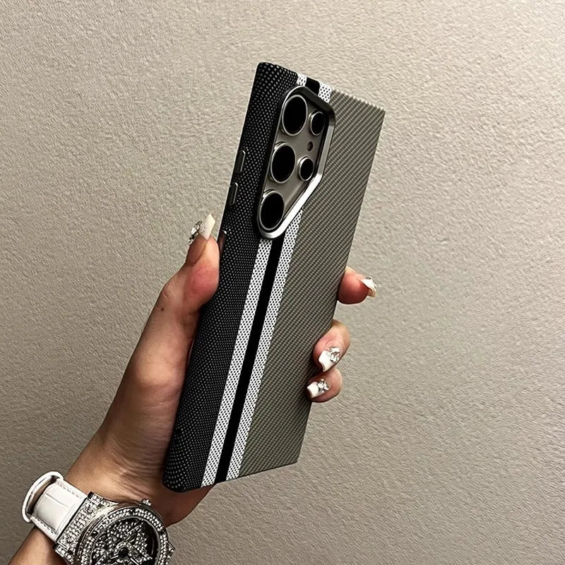 Abstract Geometric MagSafe Case for Samsung S23/S24/S25 Ultra – Alloy Lens Protection, Shockproof Carbon Fiber Texture Hard PC Back Cover