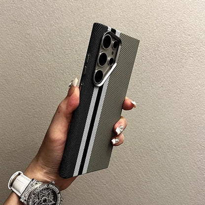 Abstract Geometric MagSafe Case for Samsung S23/S24/S25 Ultra – Alloy Lens Protection, Shockproof Carbon Fiber Texture Hard PC Back Cover