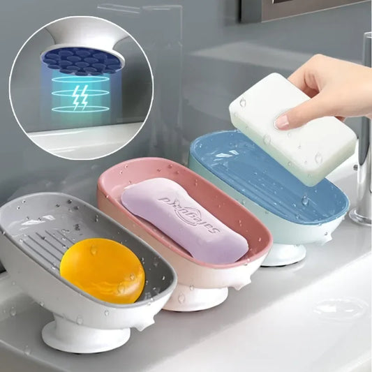 Bathroom Soap Dish Holder with Super Suction – Self-Draining Soap Box, Wall Mounted, Portable Soap Rack for Kitchen & Bathroom