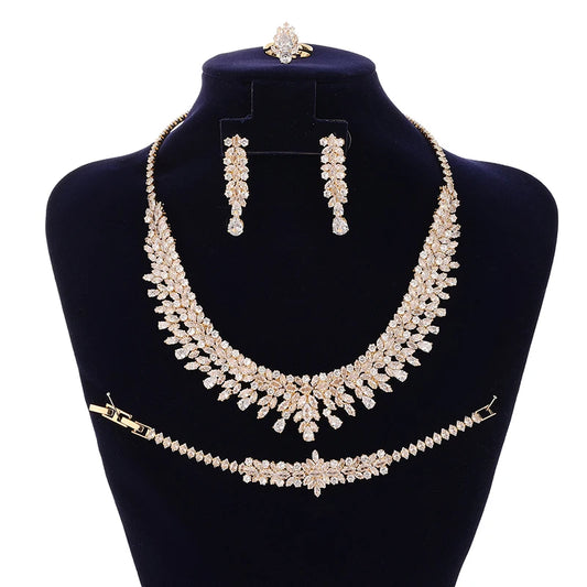 Bridal Zirconia Jewelry Set for Women – Luxury Necklace, Earrings, Ring & Bracelet Wedding Party Gift