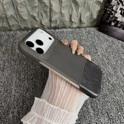 Luxury Leather Splice Business Phone Case For iPhone 17 Air / 16 / 15 Pro Max – Matte Weaving Frameless Shockproof Cover