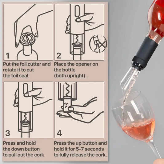 Electric Wine Bottle Opener – Automatic Rechargeable Corkscrew with One-Click Button | Cordless Red Wine Opener Kitchen Tool | USB Charging