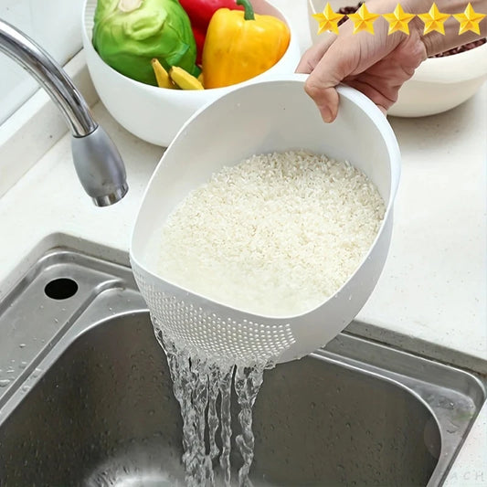 Rice Basket – Compact Plastic Drain Sieve for Rice, Fruits & Vegetables | Space-Saving Kitchen Strainer (White)