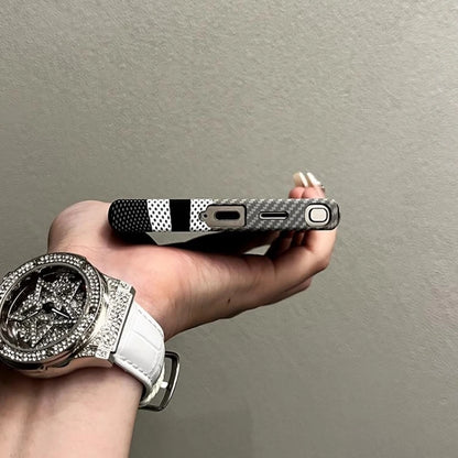 Abstract Geometric MagSafe Case for Samsung S23/S24/S25 Ultra – Alloy Lens Protection, Shockproof Carbon Fiber Texture Hard PC Back Cover