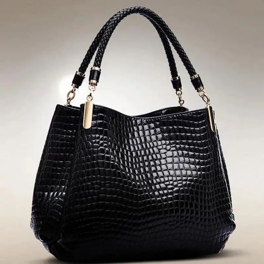 Large Capacity Crocodile Print Tote Bag – Fashionable PU Leather Bucket Shoulder Handbag | Spacious Zipper Closure Daily Commute & Shopping Bag
