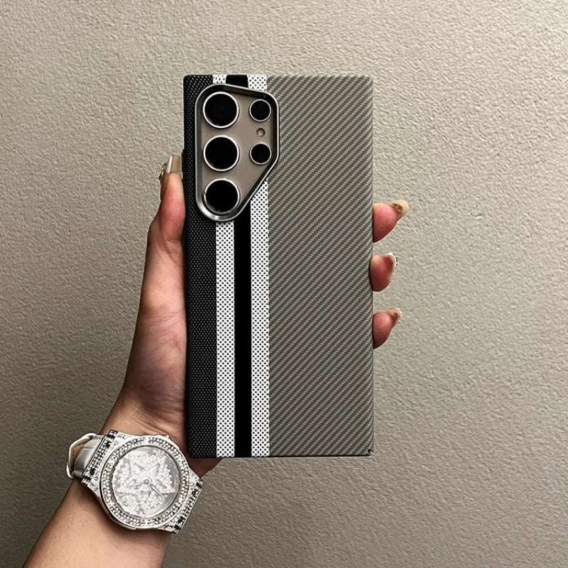 Abstract Geometric MagSafe Case for Samsung S23/S24/S25 Ultra – Alloy Lens Protection, Shockproof Carbon Fiber Texture Hard PC Back Cover