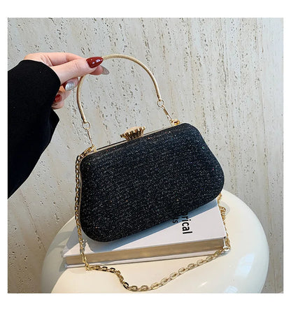 Luxury Glitter Evening Bag for Women – Elegant PU Leather Clutch Purse with Chain Strap, Designer Shoulder Bag for Party, Wedding & Banquet