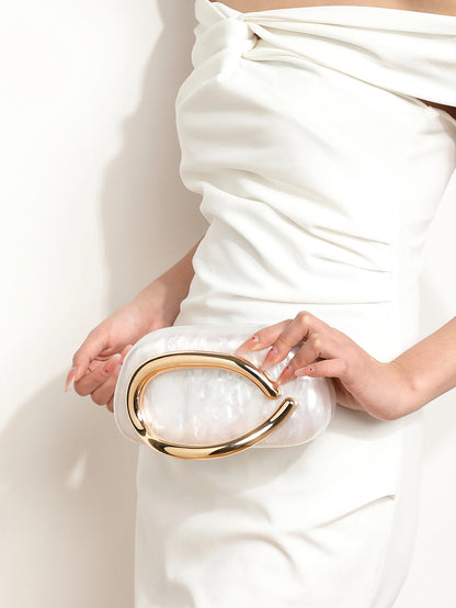 Luxury Gold Metal Clutch Bag – Fashionable PVC Evening Purse for Weddings, Parties & Banquets | Detachable Chain Crossbody Wedding Handbag