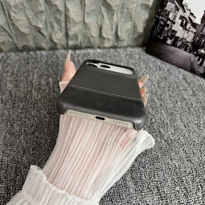 Luxury Leather Splice Business Phone Case For iPhone 17 Air / 16 / 15 Pro Max – Matte Weaving Frameless Shockproof Cover