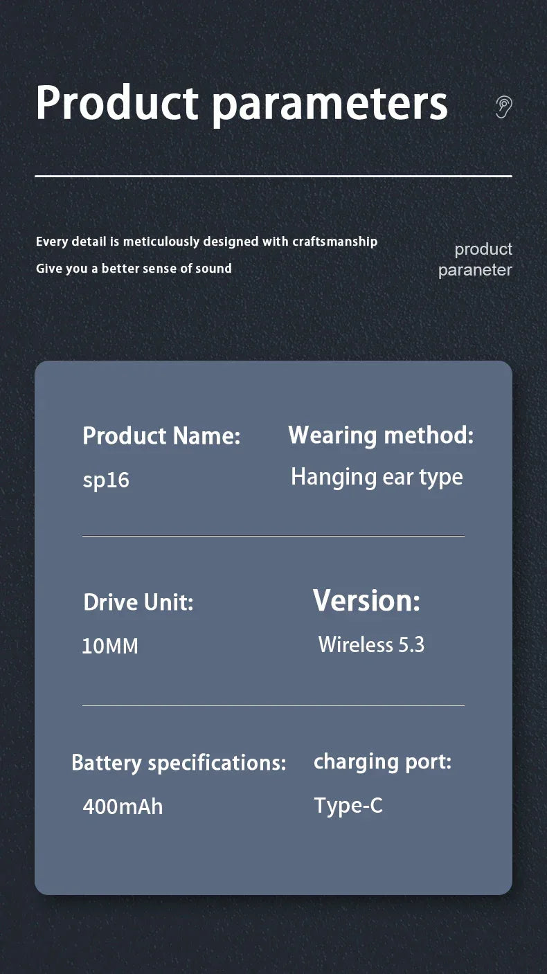 Ear-Hook Bluetooth 5.3 Wireless Earbuds with Charging Case