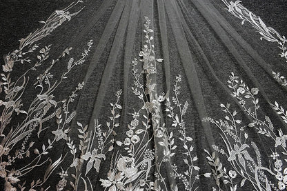 Sparkling White Ivory Long Bridal Veils | Wedding Veil Lace Appliques Soft Net Cathedral Veil