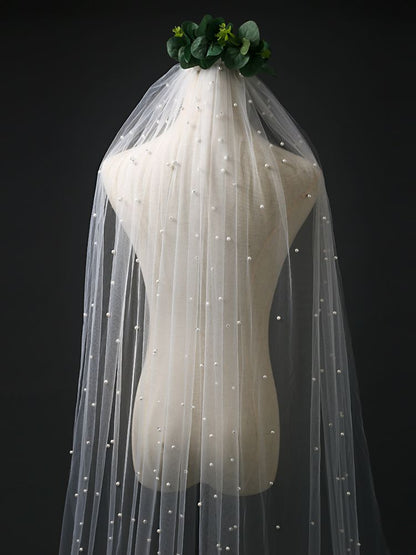 Cathedral Wedding Veil Pearls Wedding Veils with Comb 100% Handmade Beaded Wedding Accessories