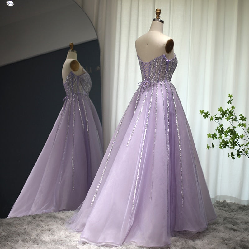 Luxury Beading Lilac Dubai Evening Dress
