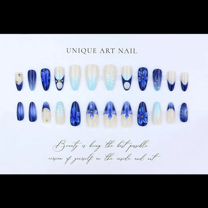 24 Pcs 3D Leopard Press On Nails – Medium Almond Acrylic Fake Nails with Polka Dot & Embossed Flower Design, Reusable Glue On Nails for Women