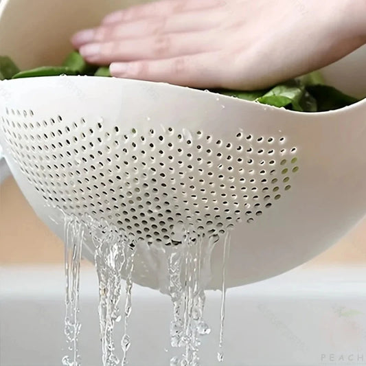 Rice Basket – Compact Plastic Drain Sieve for Rice, Fruits & Vegetables | Space-Saving Kitchen Strainer (White)