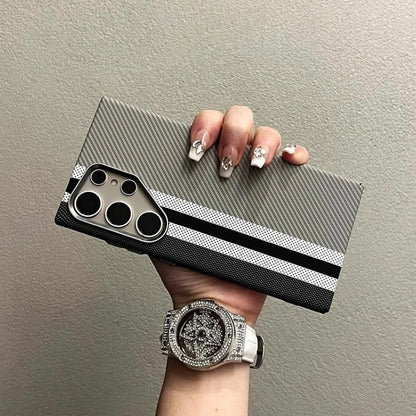 Abstract Geometric MagSafe Case for Samsung S23/S24/S25 Ultra – Alloy Lens Protection, Shockproof Carbon Fiber Texture Hard PC Back Cover