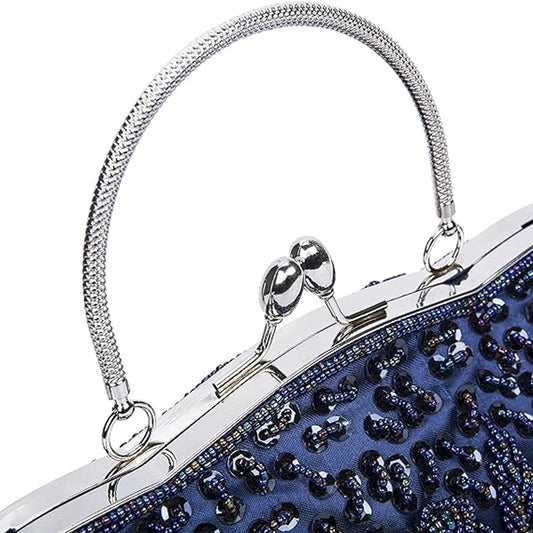 Retro Beaded Evening Clutch – Floral Sequin Baguette Purse with Kissing Lock | Vintage-Inspired Wedding &amp; Party Handbag