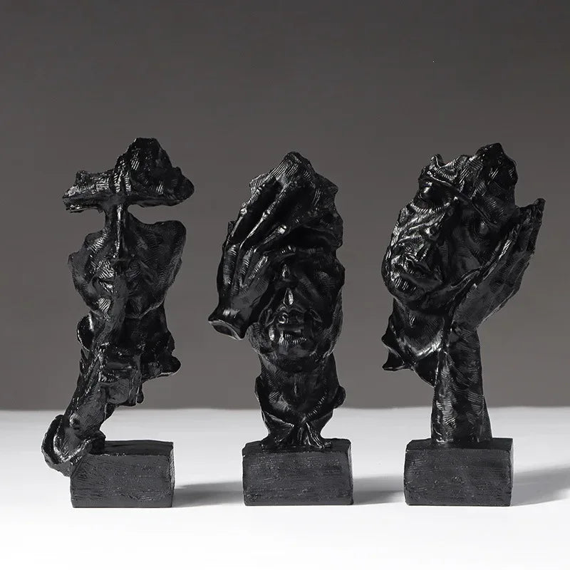 Abstract Resin Sculpture Set – Silence Is Gold Office & Home Décor