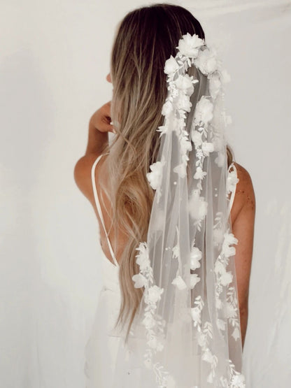 Elegance Wedding Veil with 3D Flowers Bridal Veil