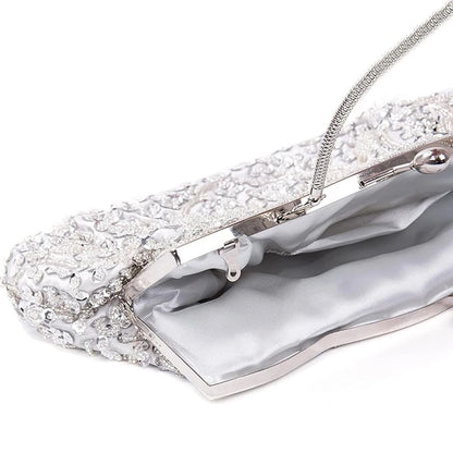 Retro Beaded Evening Clutch – Floral Sequin Baguette Purse with Kissing Lock | Vintage-Inspired Wedding &amp; Party Handbag