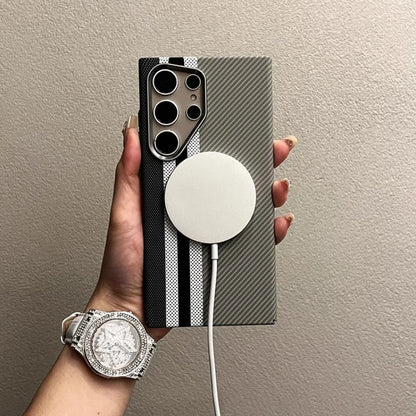 Abstract Geometric MagSafe Case for Samsung S23/S24/S25 Ultra – Alloy Lens Protection, Shockproof Carbon Fiber Texture Hard PC Back Cover