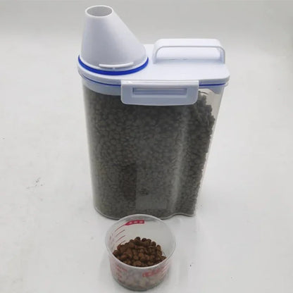 1.5kg/2kg Moisture-Proof Dog & Cat Food Pail with Measuring Cup (Plastic, BPA-Free) – Universal Pet Food Storage Solution