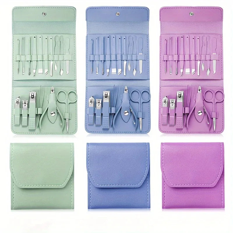 16pcs Professional Manicure & Pedicure Set – Stainless Steel Nail Clippers, Cuticle Nippers & Grooming Tools with Travel Case