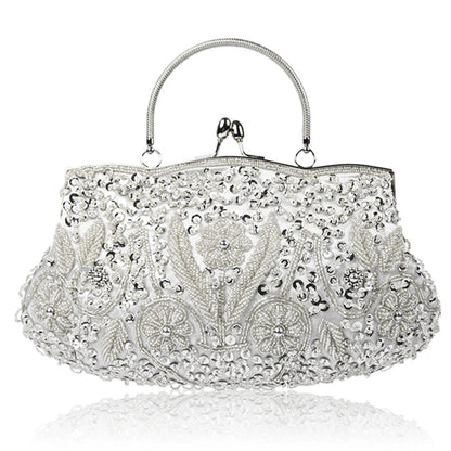 Retro Beaded Evening Clutch – Floral Sequin Baguette Purse with Kissing Lock | Vintage-Inspired Wedding &amp; Party Handbag