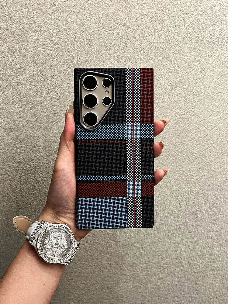 Abstract Geometric MagSafe Case for Samsung S23/S24/S25 Ultra – Alloy Lens Protection, Shockproof Carbon Fiber Texture Hard PC Back Cover