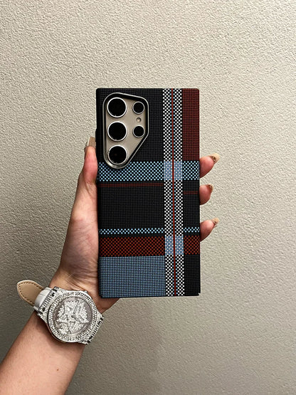 Abstract Geometric MagSafe Case for Samsung S23/S24/S25 Ultra – Alloy Lens Protection, Shockproof Carbon Fiber Texture Hard PC Back Cover