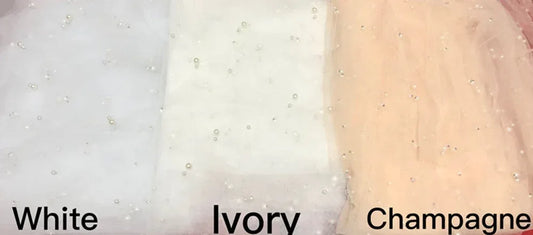 Pearls Wedding Veil, Long Bridal Cathedral Veil With Pearls on the Tulle (Light, Ivory & Champagne) - SpyTrendz