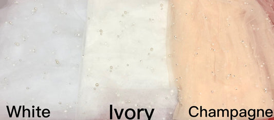Pearls Wedding Veil, Long Bridal Cathedral Veil With Pearls on the Tulle (Light, Ivory & Champagne)