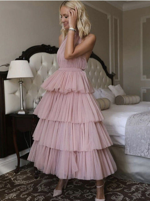 New Design Ruffled Tulle Evening Gown