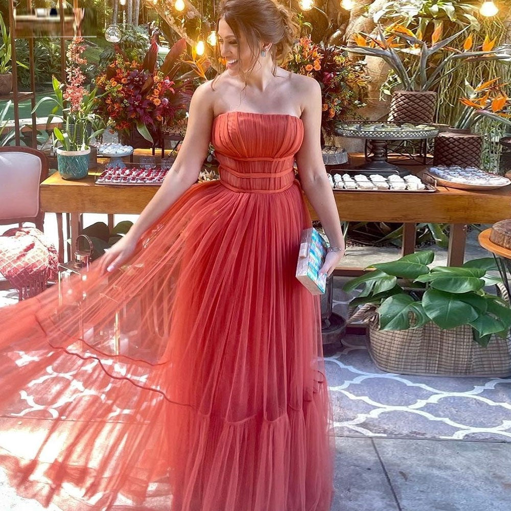 New Dark Orange Long Dress | SpyTrendz