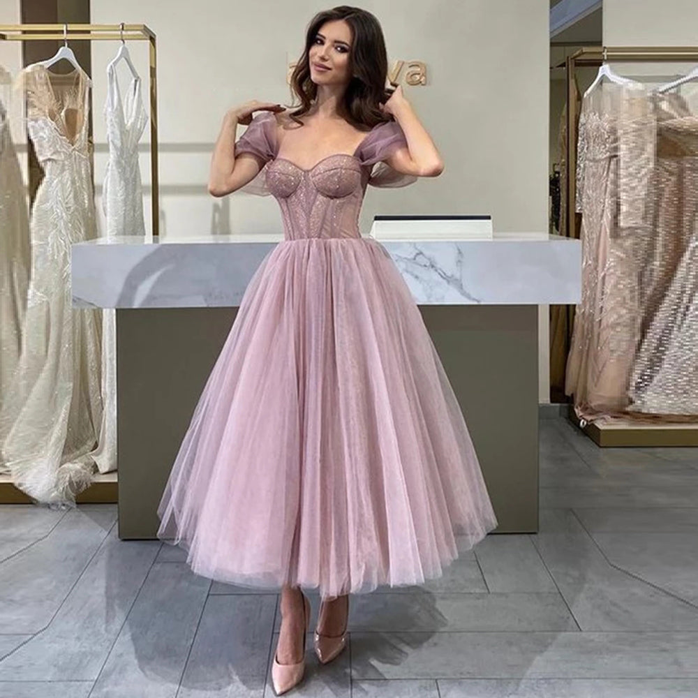 Tulle Short Prom Dress Off-The Shoulder Party Gowns Fitted Bones Women Saudi Arabia Homecoming Dress