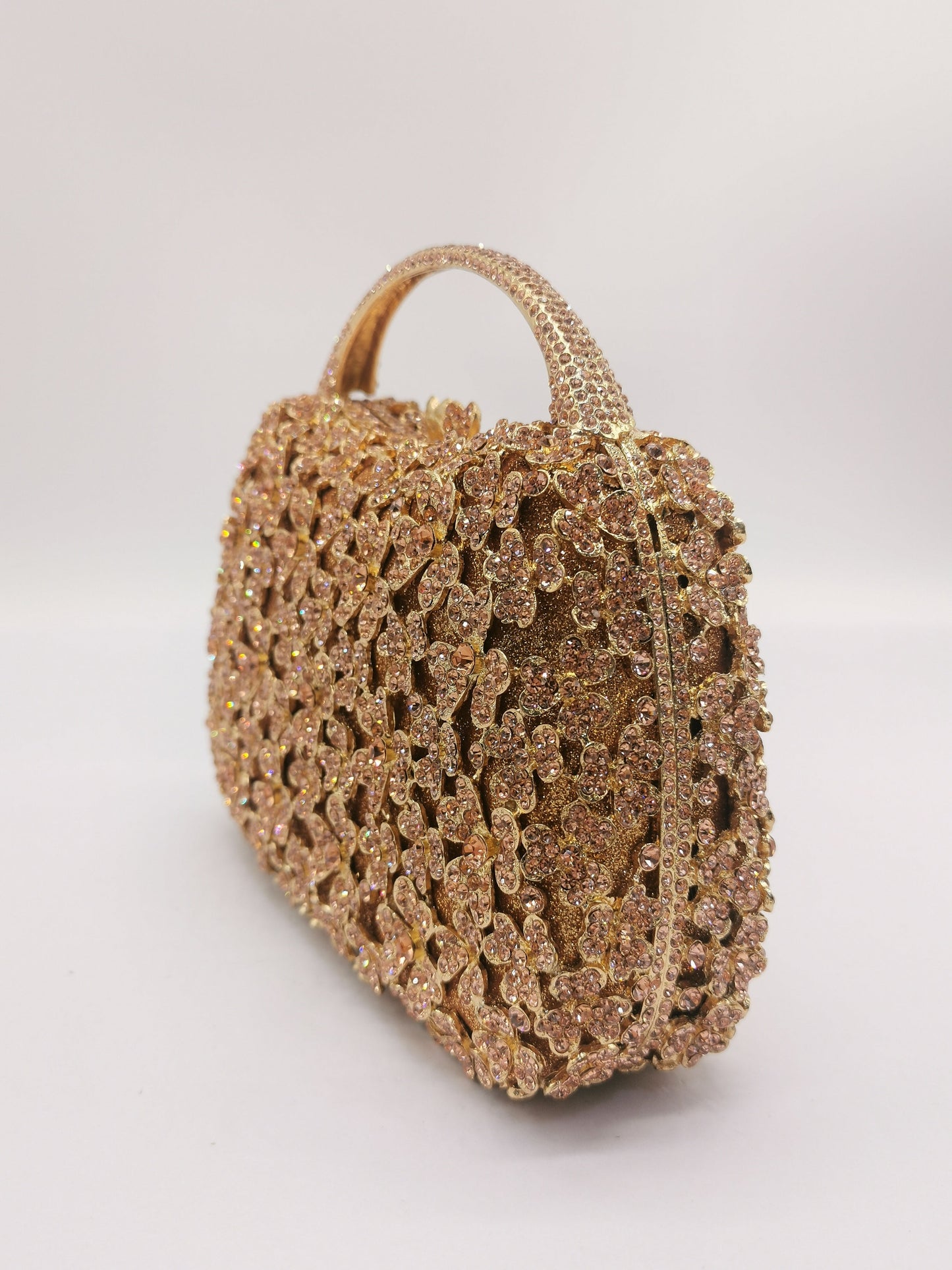 Blue Rhinestone Flower Black Top-Handle Bag