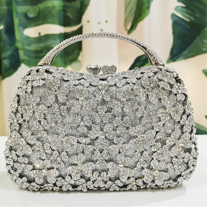 Blue Rhinestone Flower Black Top-Handle Bag