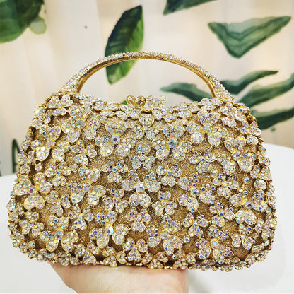 Blue Rhinestone Flower Black Top-Handle Bag