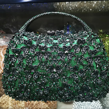 Blue Rhinestone Flower Black Top-Handle Bag
