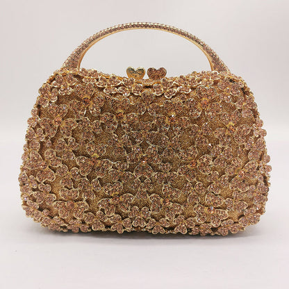 Blue Rhinestone Flower Black Top-Handle Bag