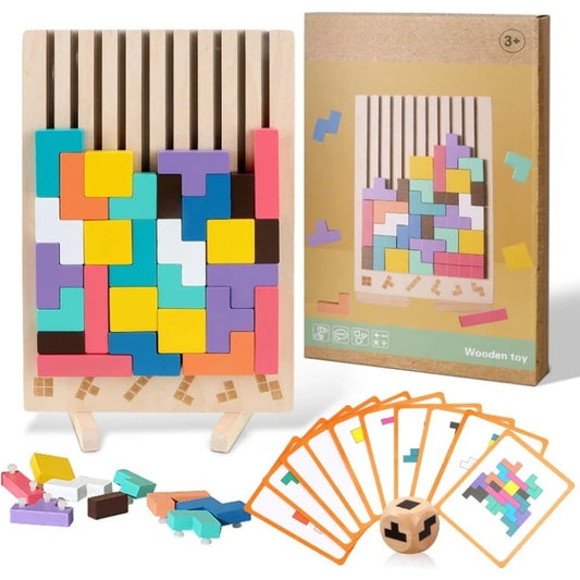 wooden 3d tetris puzzle montessori stem educational toy for kids